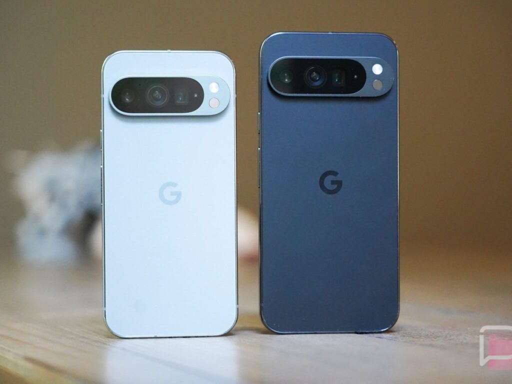 Google Pixel 9 Pro and Pixel 9 Pro XL smartphones in white and black colors with rear cameras.
